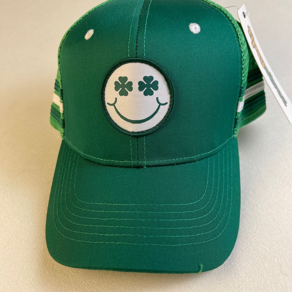 Tipsy Elves Smilin' on St. Paddy's Hat Green Shamrock Smiley Trucker Cap NEW